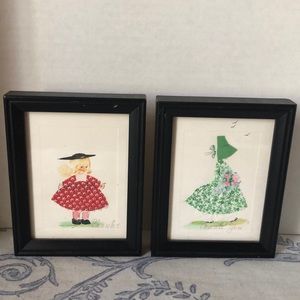 Vintage framed fabric cut out art